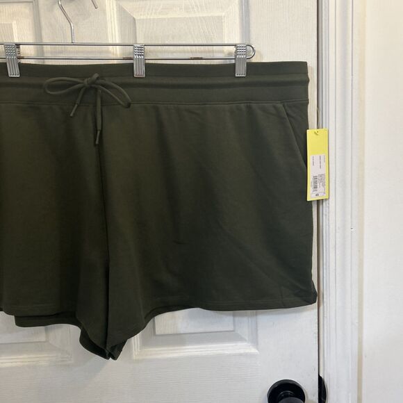 All in Motion Women's 4X Olive Green Frech Terry Side Pockets Drawstring Shorts - Picture 4 of 16